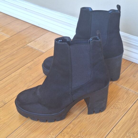 ASOS Chunky Heel Boots Black Suede Chelsea US size 8 - Picture 9 of 16